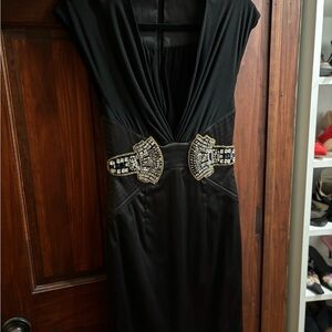 Chic Black Dress with Beaded Waist Detail